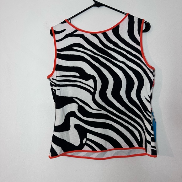 Beautiful Vintage Joseph Ribkoff Black and White Zebra Top w/ Red Trim Old Money - Picture 5 of 5